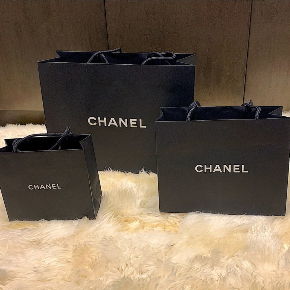 Set of 3 Chanel Shopping Bags Black authentic
